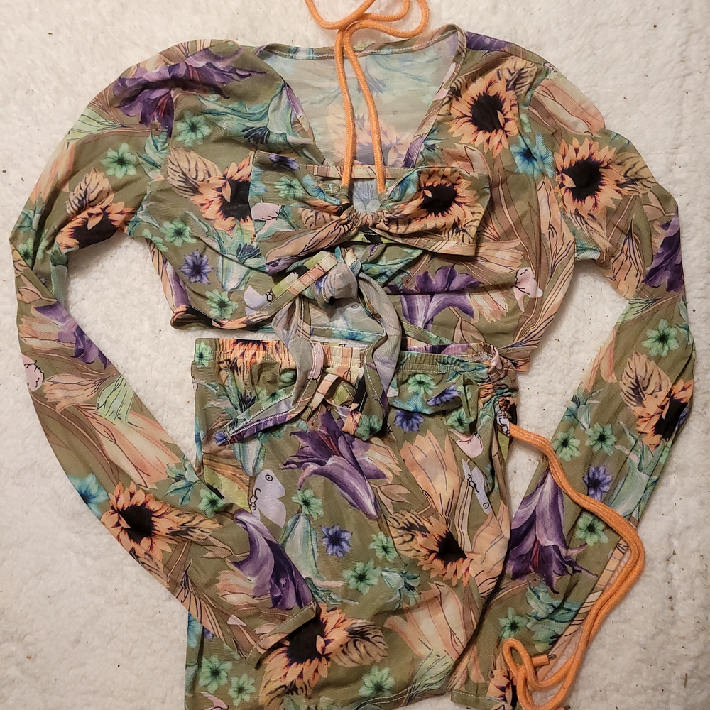 Floral Long Sleeve Swim Coverup
